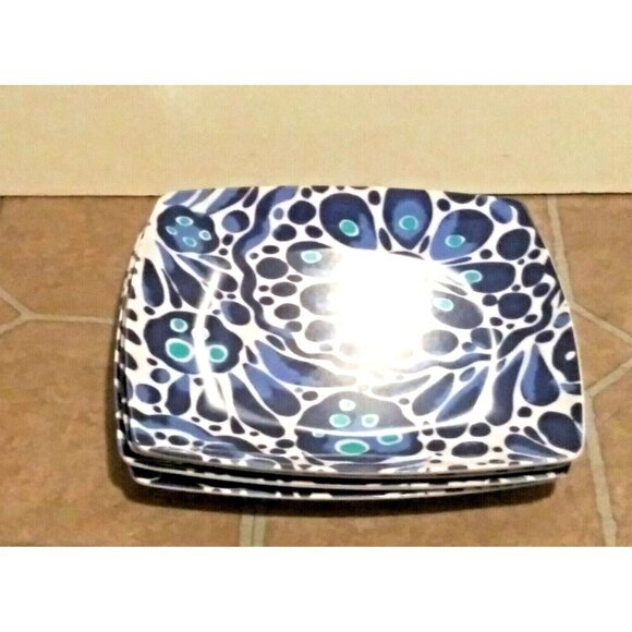 4 Melamine Dinner/appetizer Plates SQUARE blue white delft floral GORGEOUS EUC - Picture 7 of 7
